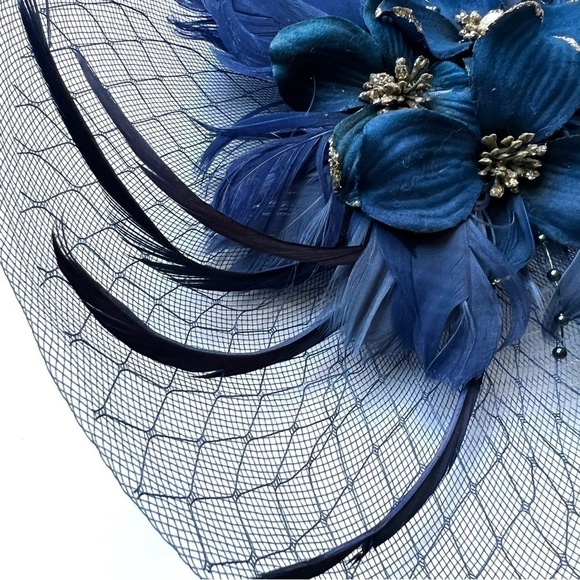 Vintage Fascinator Derby Hat Hair  Accessory 1950s 1960s Feather Hair Flower - Picture 5 of 8